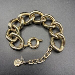 Gold Tone Chunky Chain Link Bracelet 7" With Extender